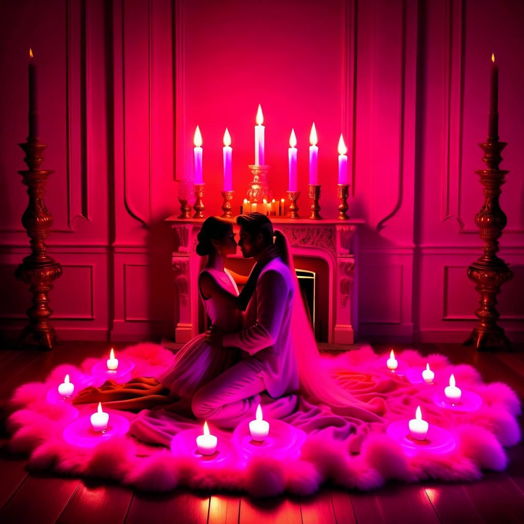 Passionate Lovers Embrace by Candlelight in Digital Painting