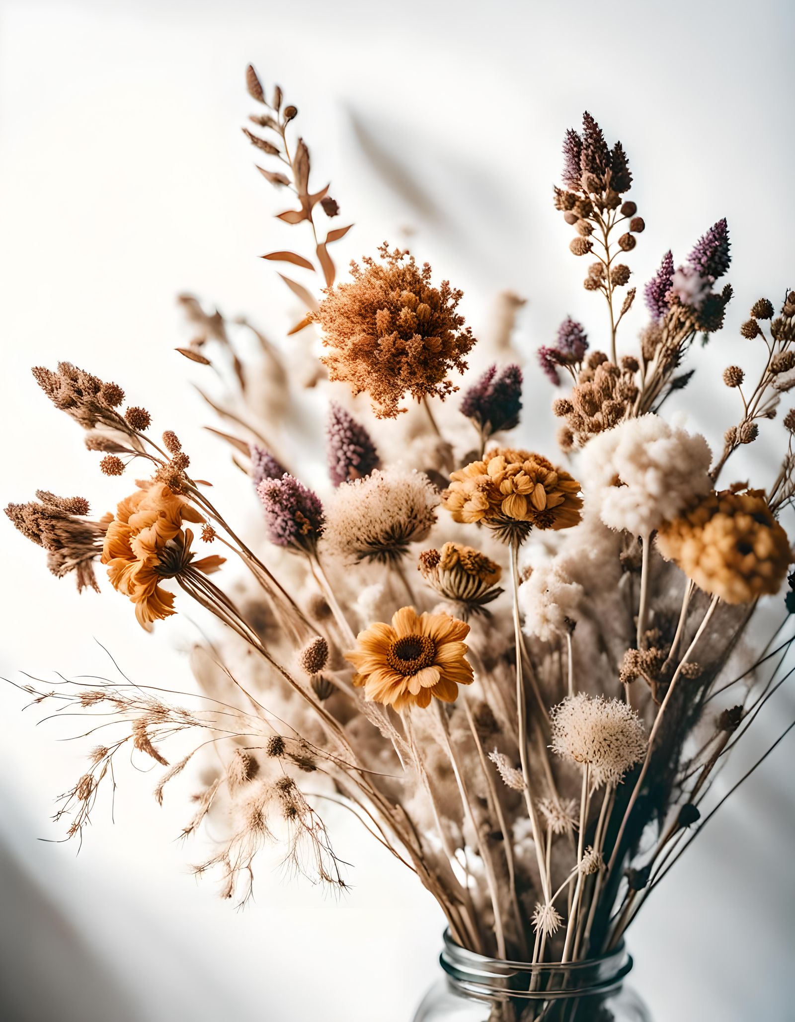Bohemian Dried Flower Bouquet on White Background