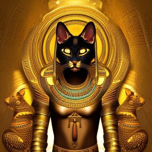 Golden Temple: Hyperdetailed Bastet, Egyptian God