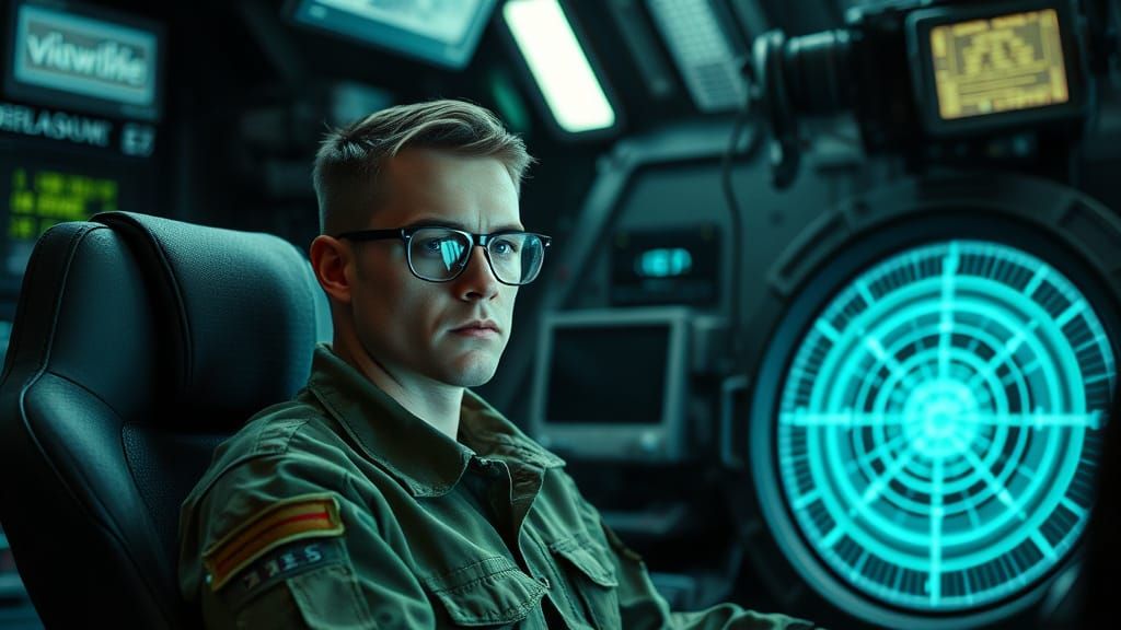 Gritty Military Scene in a High-Tech Command Center