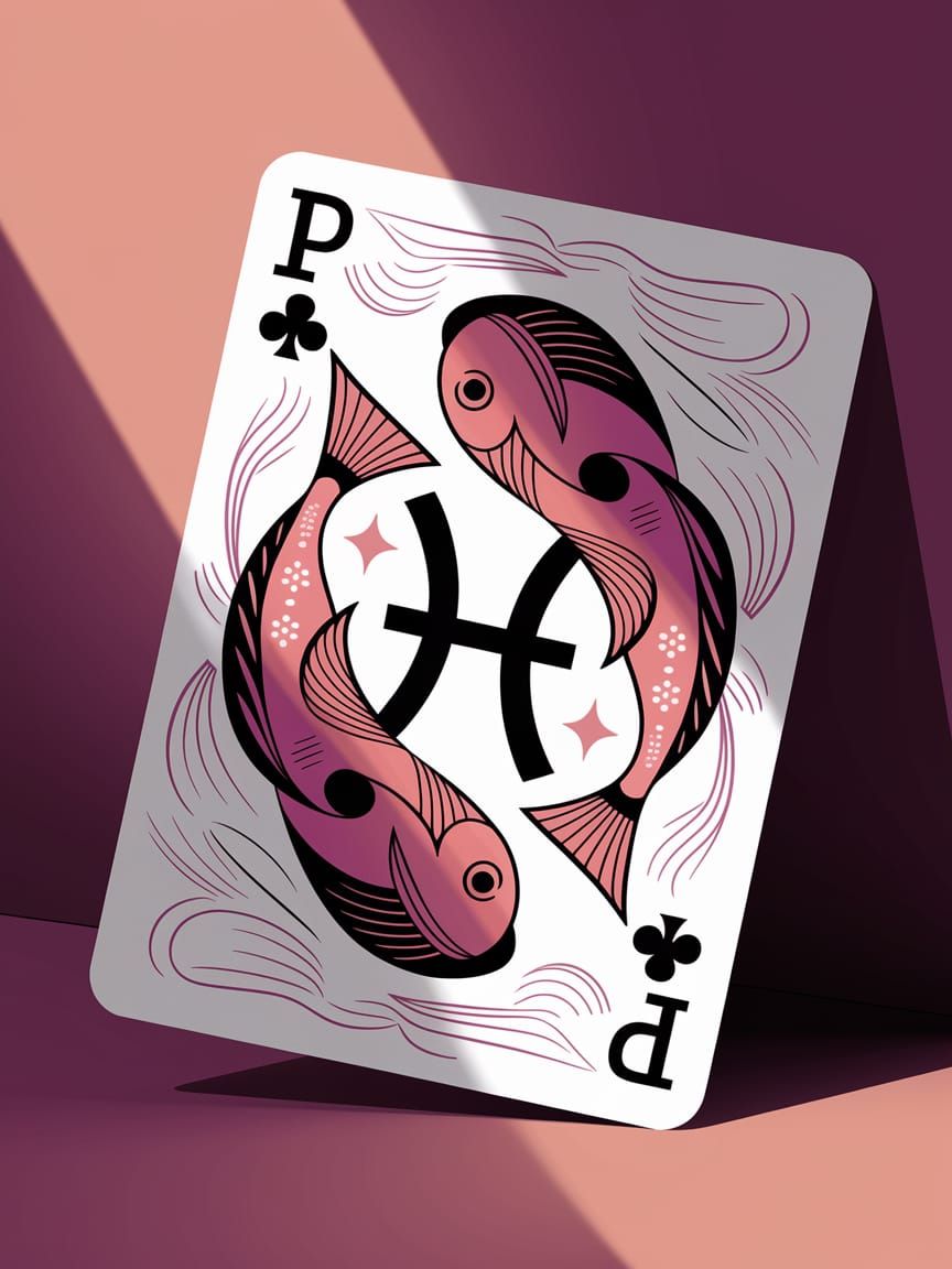 Elegant Pisces Zodiac Playing Card in Vibrant Illustration