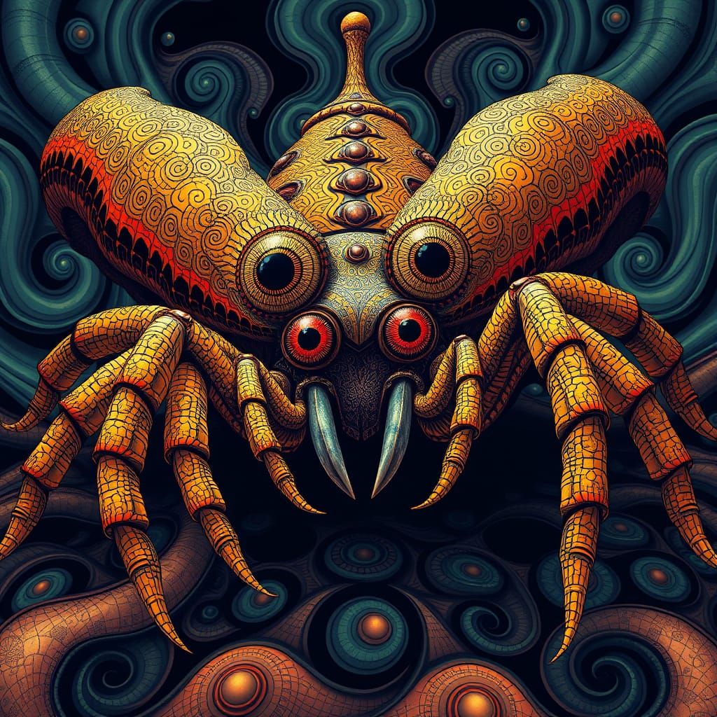 Demonic Centipede, Surrealism, Bold patterns, Compound eyes, Salvador Dalí, Philippe Druillet