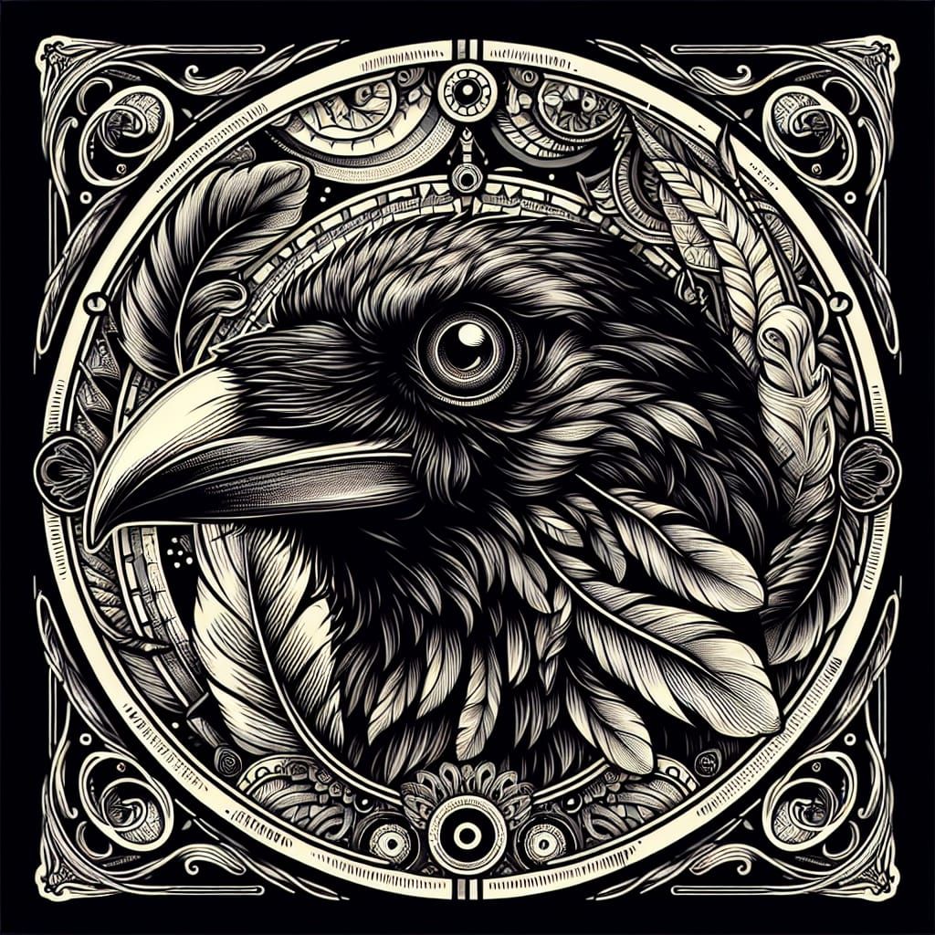 Gothic Crow with Zentangle Eye in Vector Art