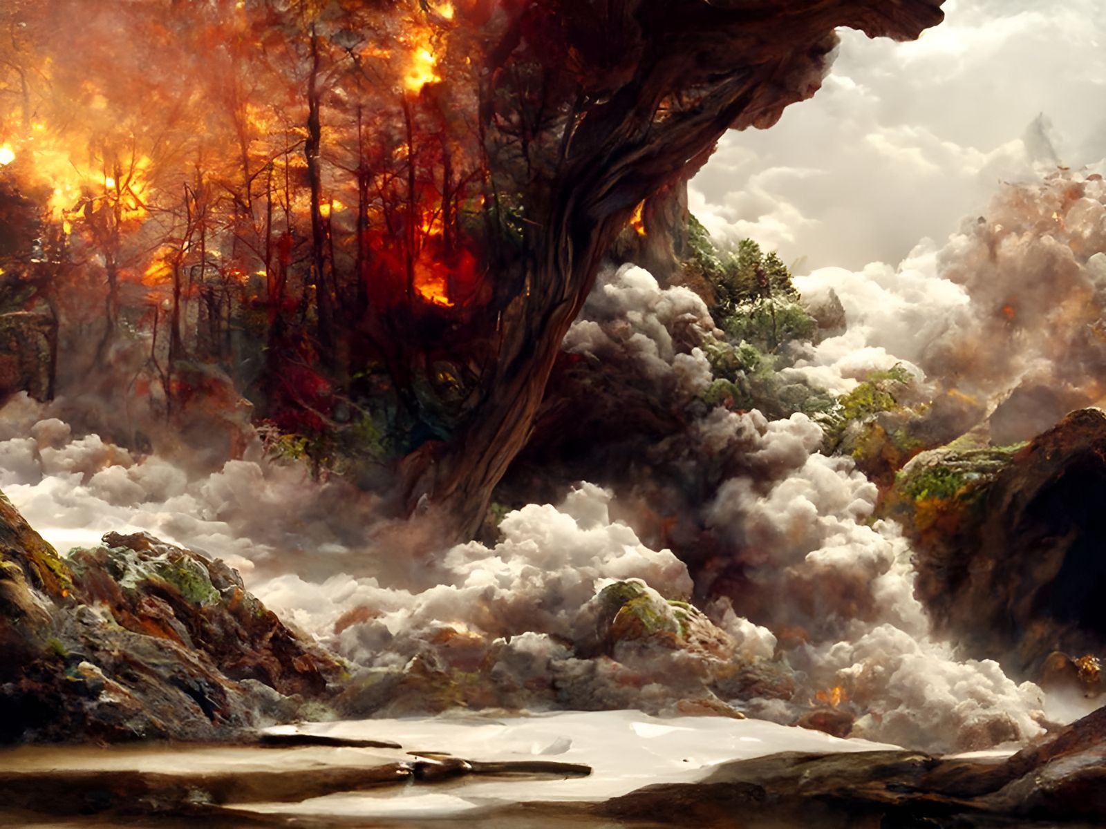Inferno: Mountain Forest Fire in Hyperrealism