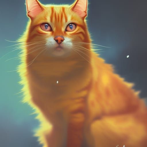 Tabby Cat Portrait with Blue Yarn, Hyperdetailed Art