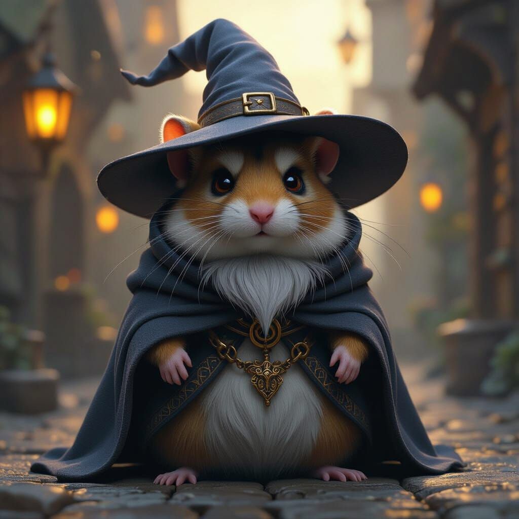 Grumpy Hamster Wizard in Dark Fantasy Style