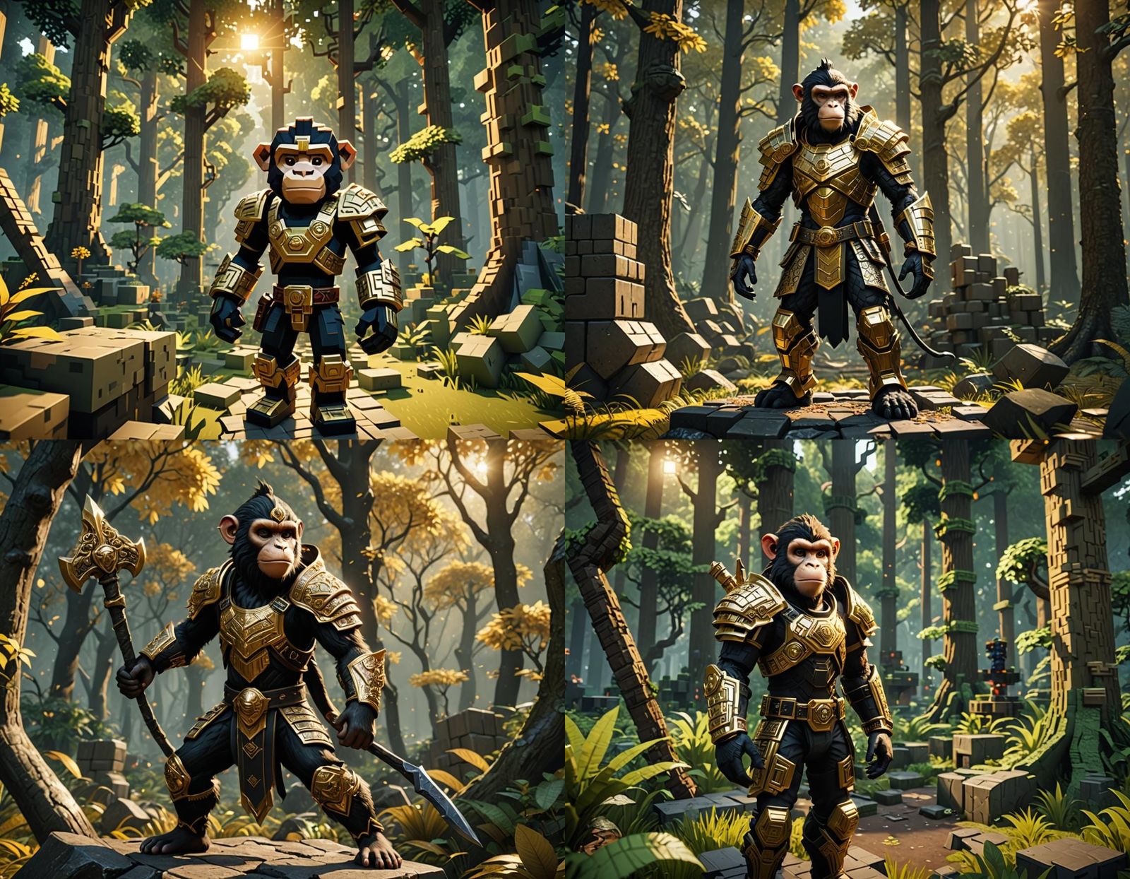 Wukong Plays Minecraft: 3D Game Cinematic Render