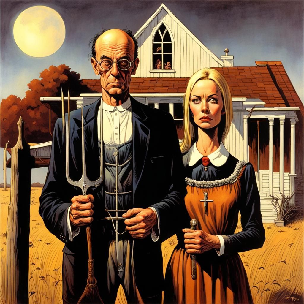 American Gothic in 80s Horror Comic Style