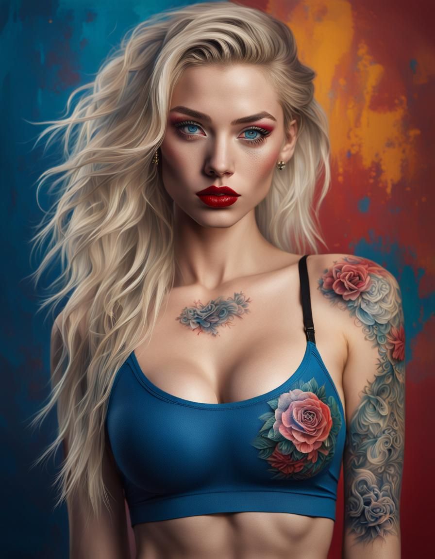 Hyperrealistic Teen Girl with Tattoo in Splash Art Style