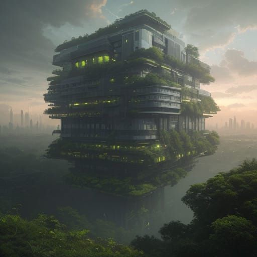 Eco-Friendly Solarpunk Metropolis at Dusk