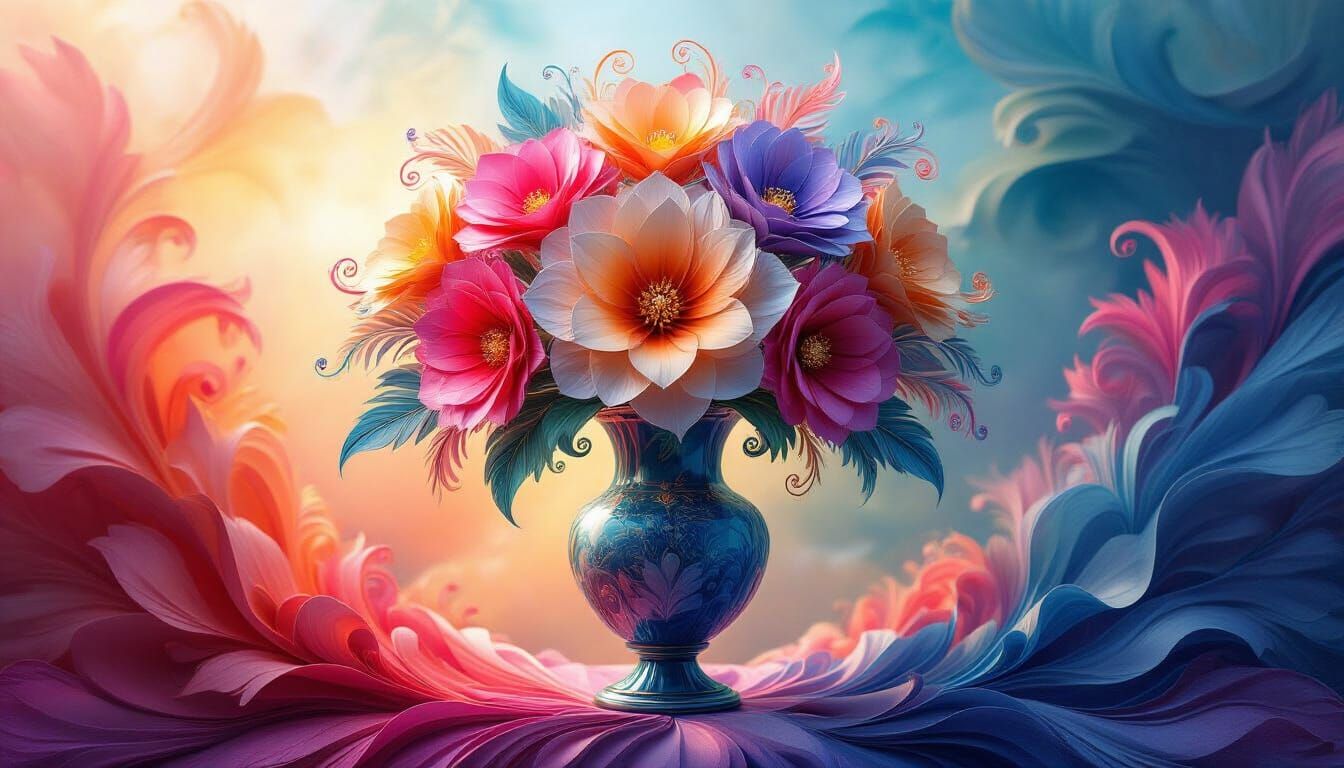 Vibrant Fractal Flowers in Kirigami Style