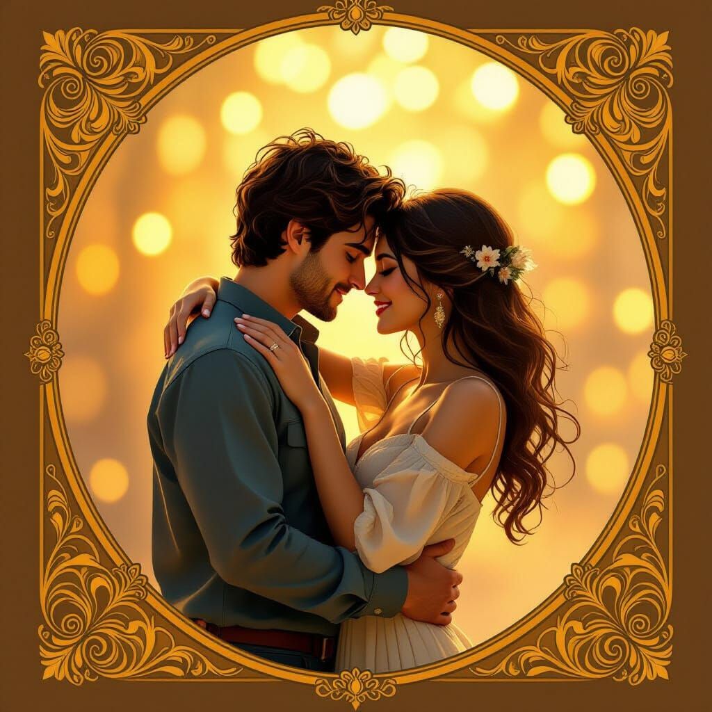 Passionate Couple Embracing in Golden Light