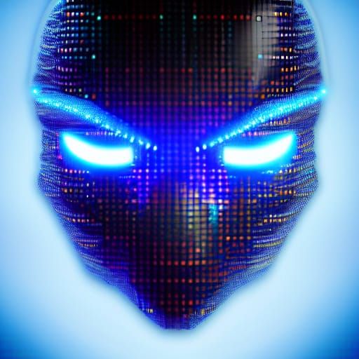 Glowing Robot Portrait in Pixel Art Style