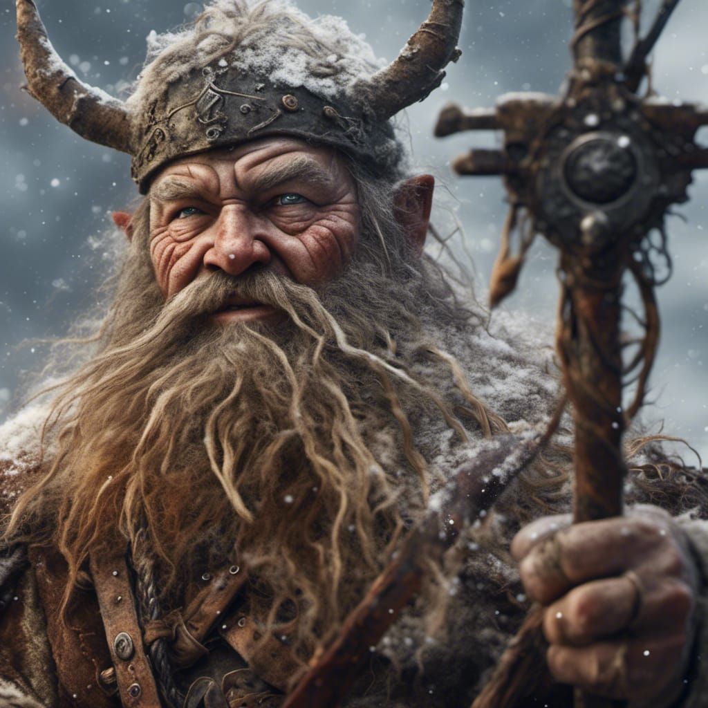 Hyperrealistic Dwarf Warrior After Battle