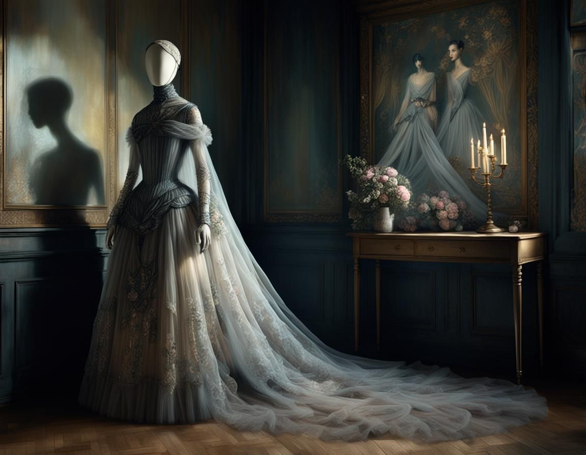 Tulle Fabric on Mannequin in Art Nouveau Style