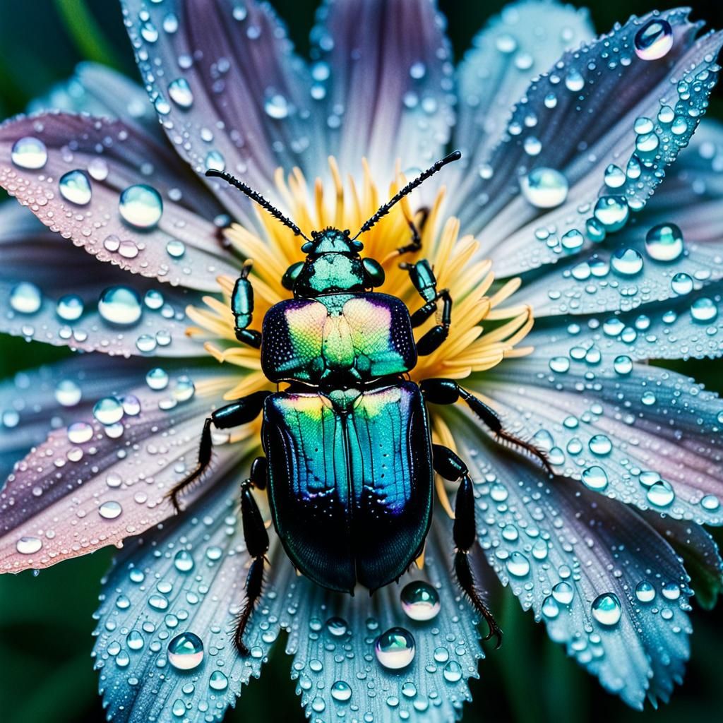 Iridescent Beetle and Flower, Naturalist Polaroid