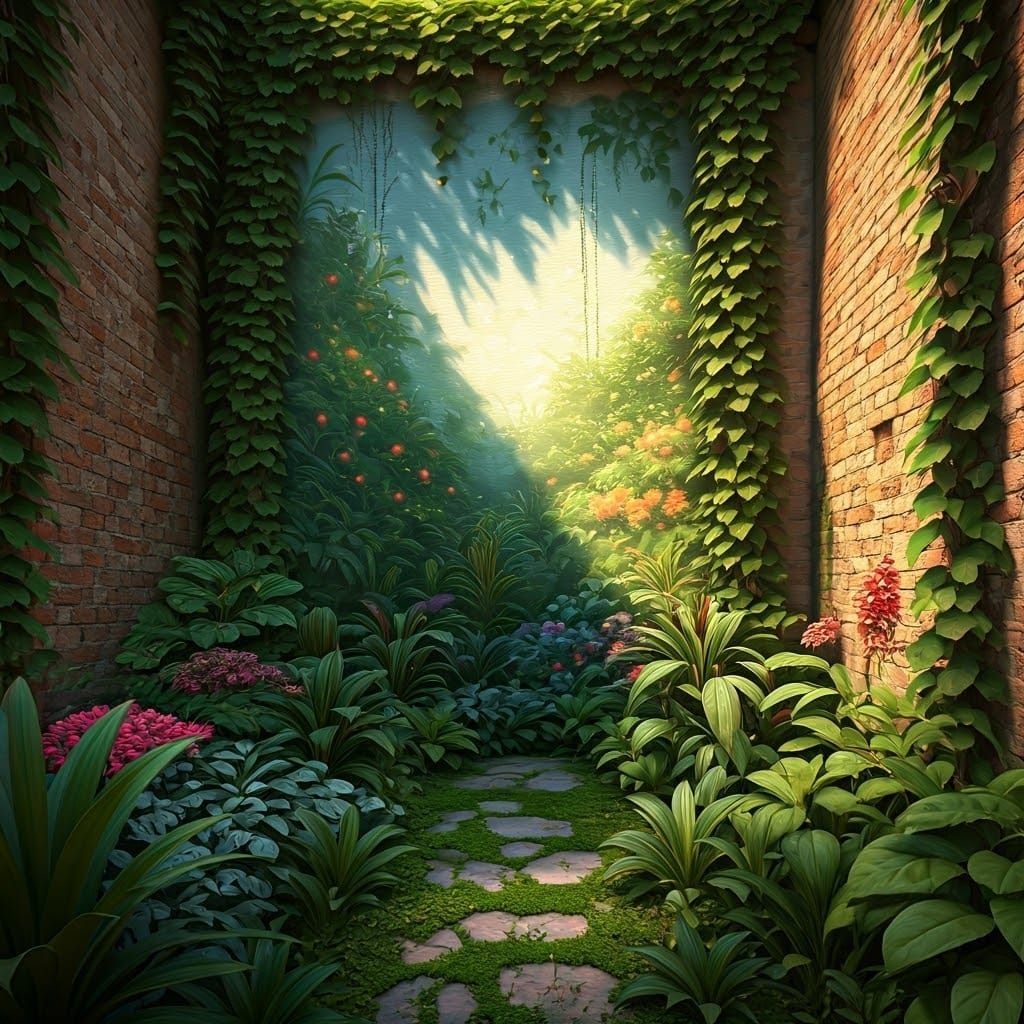 Vibrant Garden Wonderland in Whimsical Anime Style