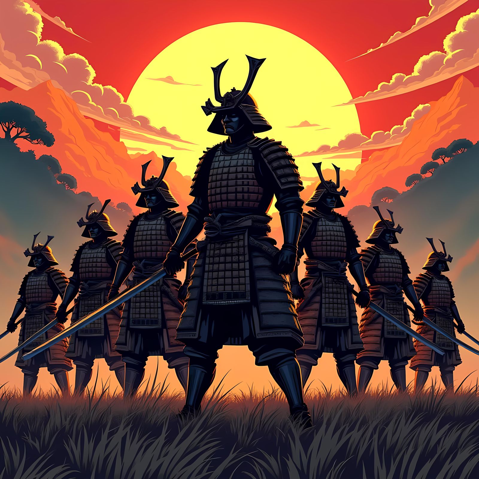 Epic Seven Samurai Art in Manga Style