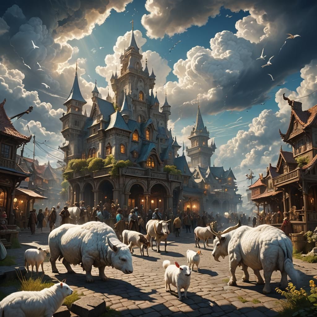 Shimmering Town of Light with Luminous Inhabitants