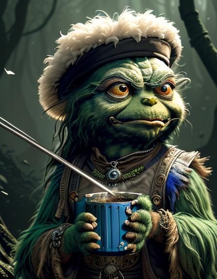 Oscar the Grouch in Hyperdetailed Surrealist Style