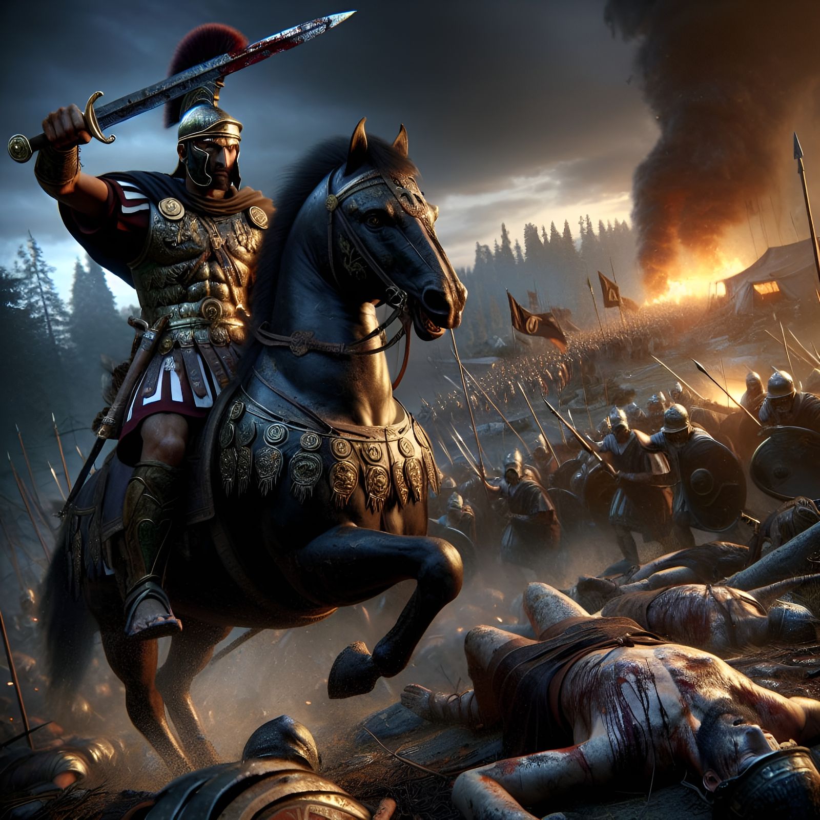 Realistic Caesar Leading Retreat from Germanic Tribes