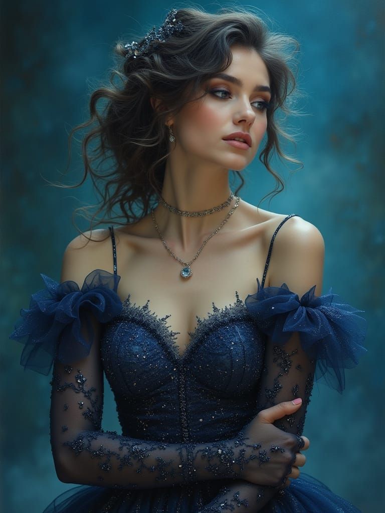 Enchanting Glitter Portrait in Art Nouveau Style