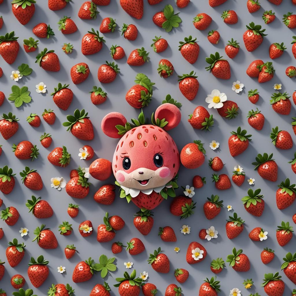 Strawberry Plush with Mouse Ears in 3D