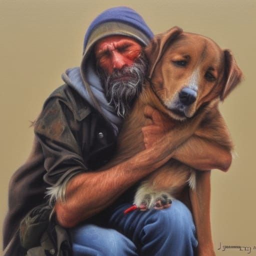 Homeless Man and Dog: A Gurney-Inspired Oil Painting