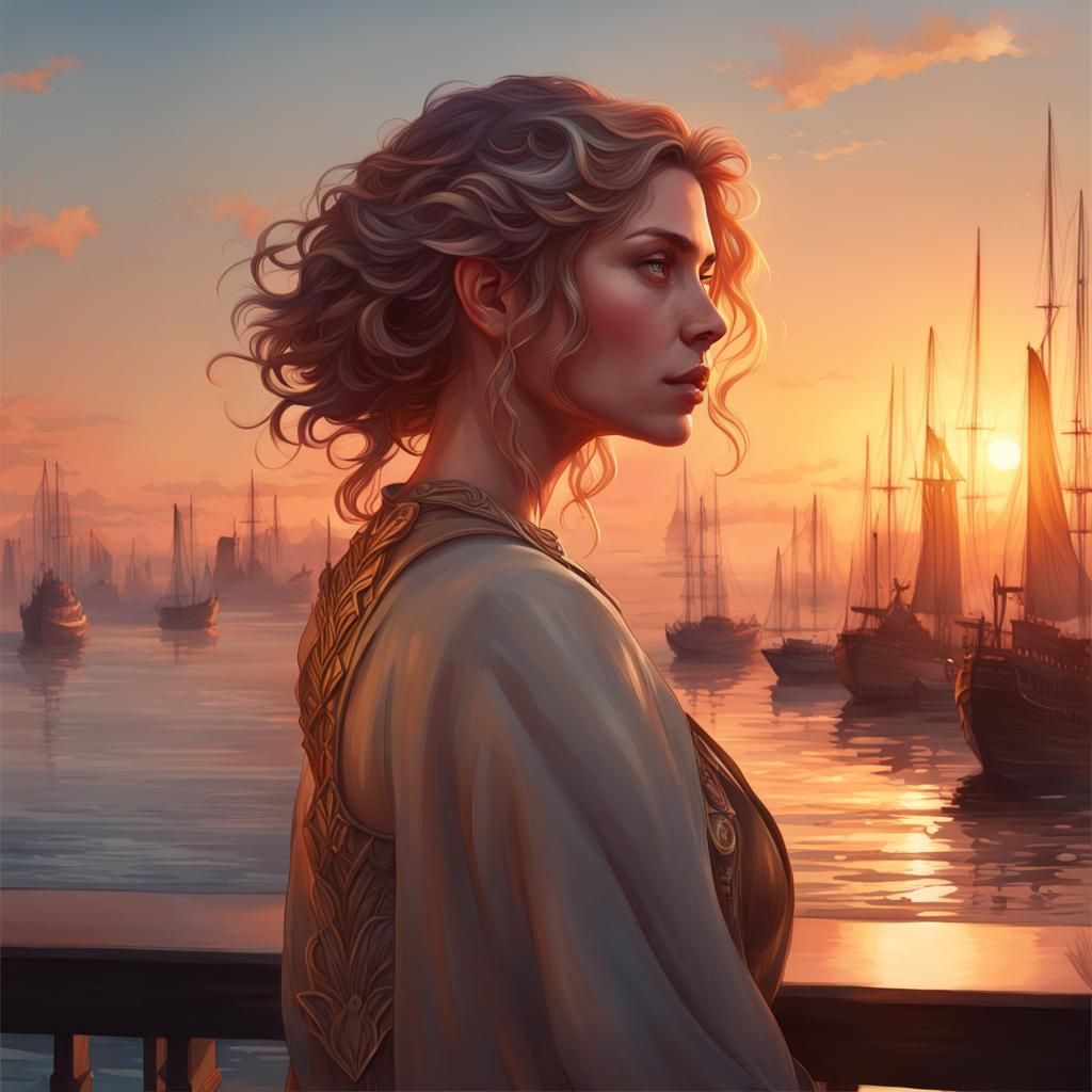 Hyperdetailed Sunset Over the Bay Portrait