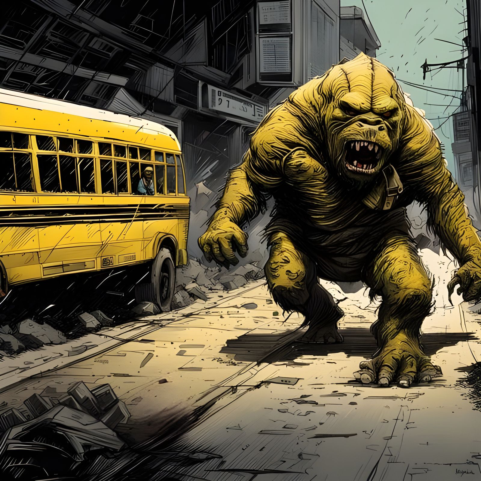 Rancor Monster Chasing School Bus: Splash Art