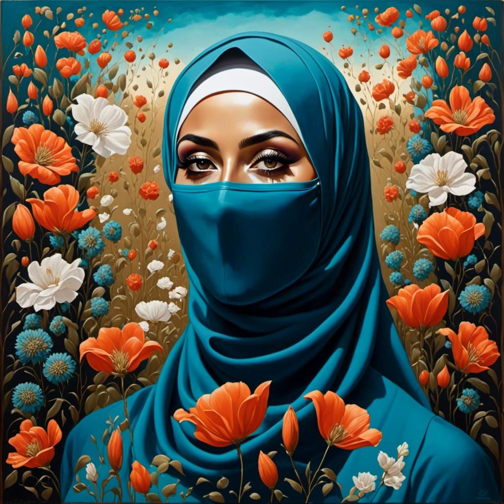 Mystic Garden: Portrait of Masked Hijabi Woman