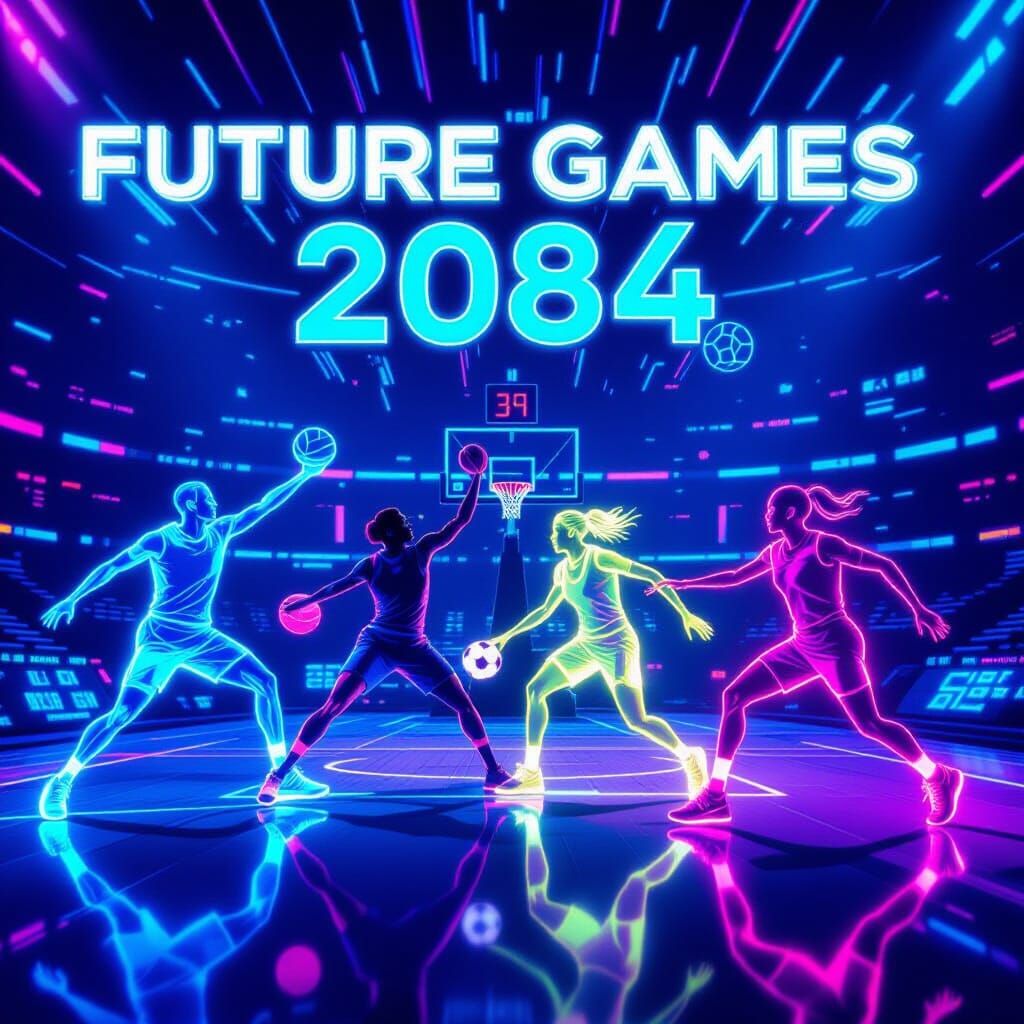 Cyberpunk Future Games 2084: Holographic Athletes in Neon Ar...
