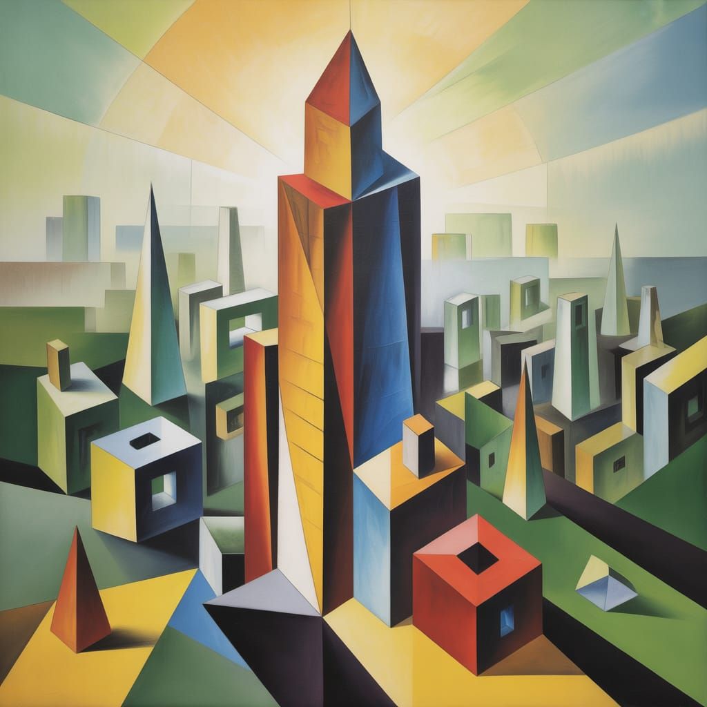 Cubist Metropolis Inspired by Picasso's Geometric Art