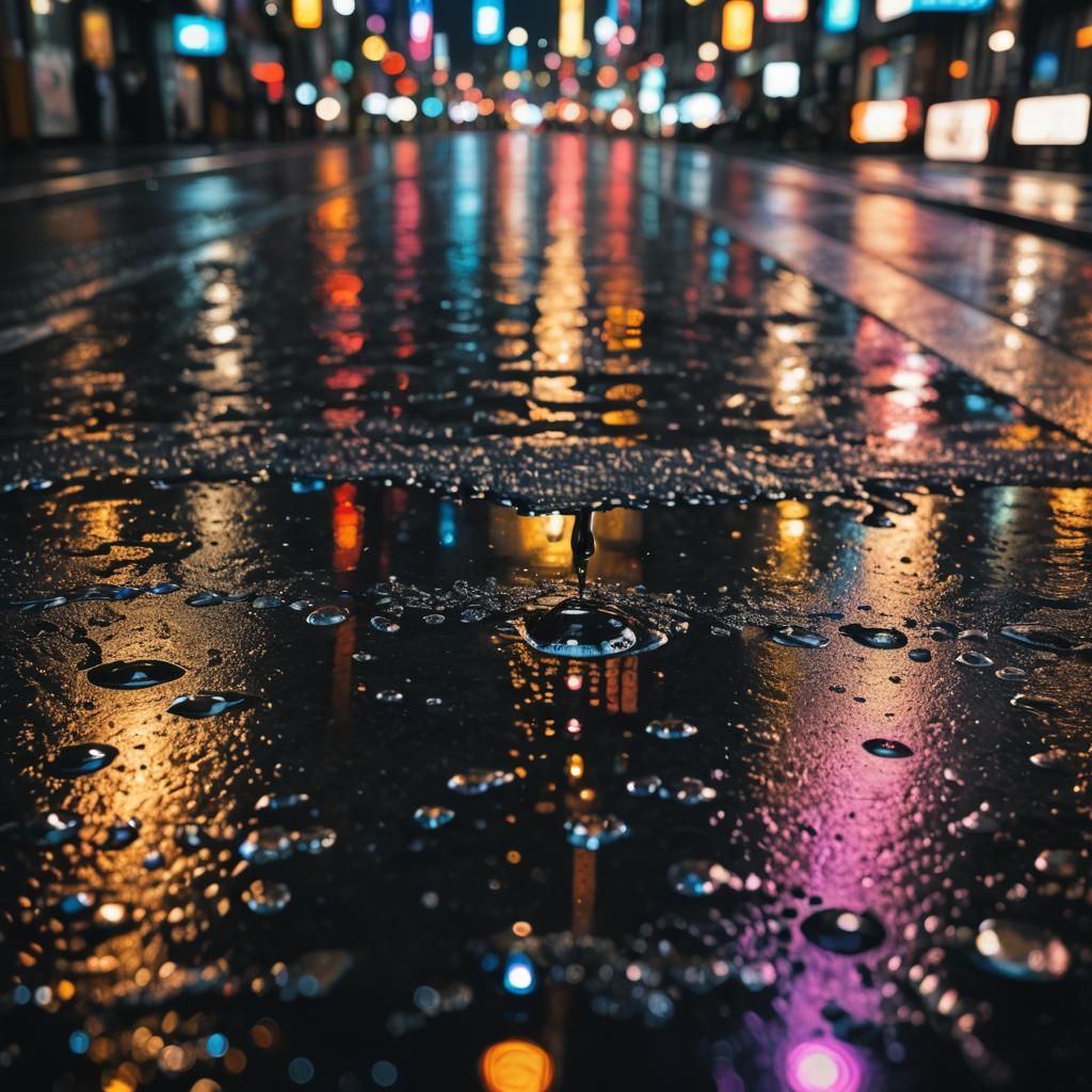 Raindrop Reflecting Futuristic Tokyo in Macro Photography