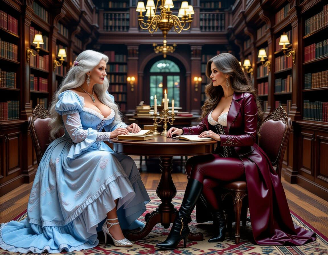 Women in Library: Photorealistic Hyperdetailed Scene