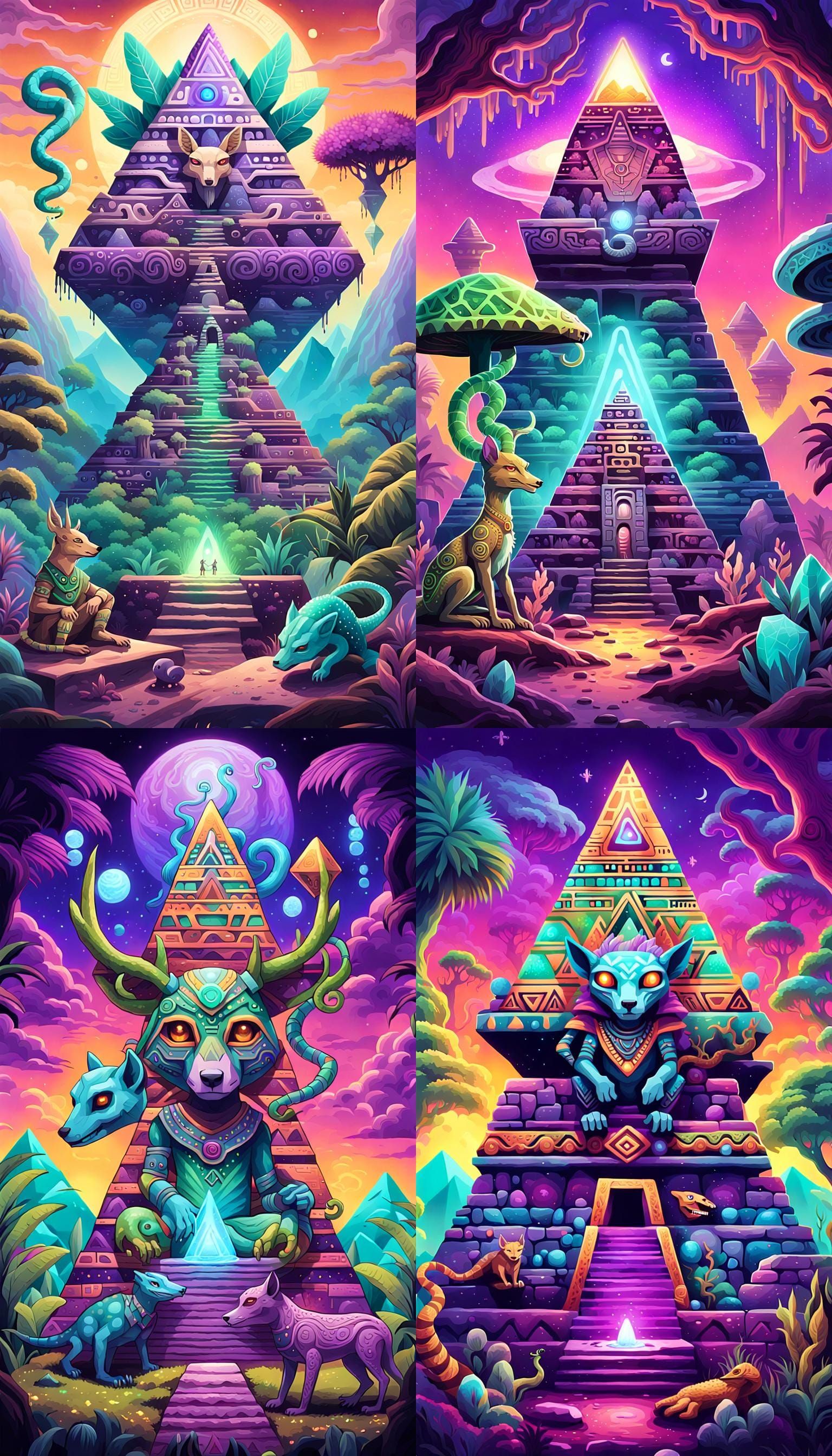 Aztec Chibi Creature in Fantasy Jungle Illustration