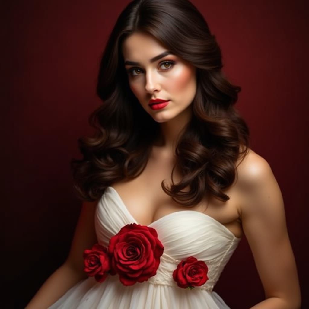 Woman in Roses Dress, Art Nouveau Portrait