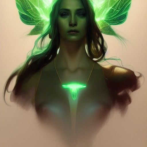 Green Fairy Portrait in Hyperdetailed Art Style