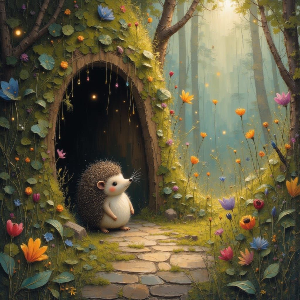 Whimsical Hedgehog in Enchanted Forest Burrow