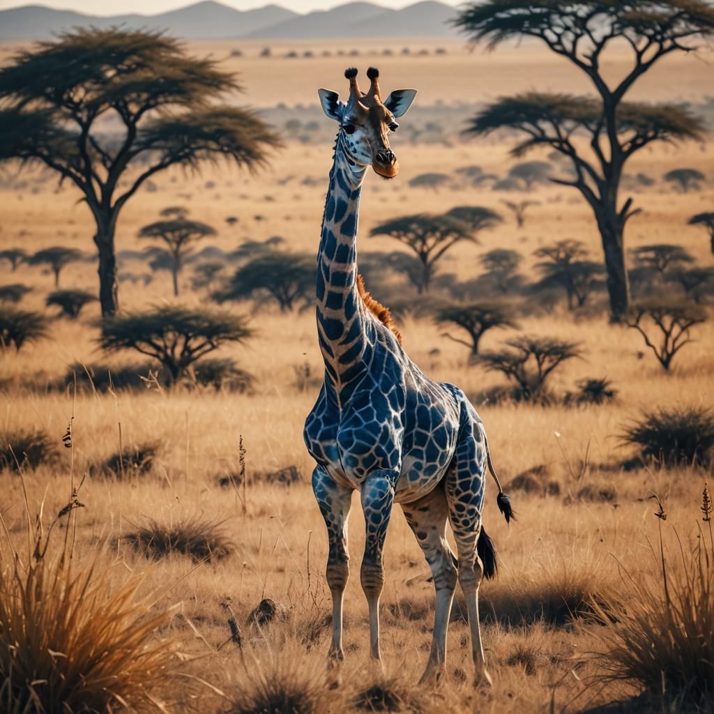 Blue Giraffe in the Savannah: Wildlife Photography
