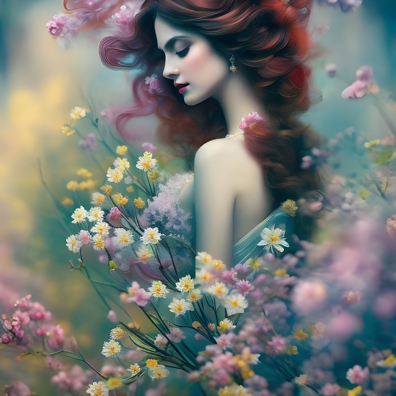 Victorian Girl with Halo Effect Oil Painting