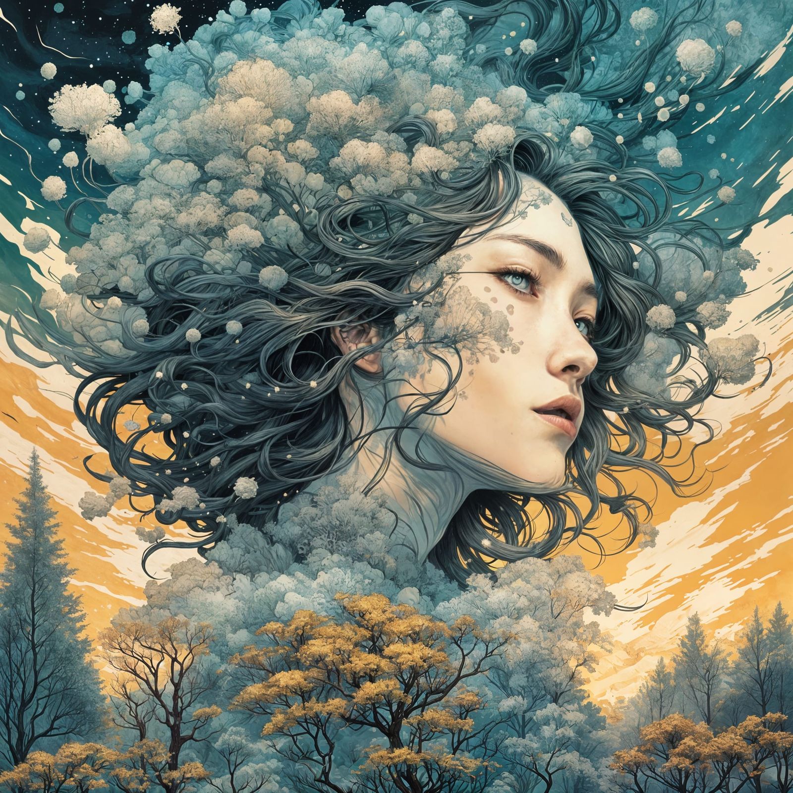 Mother Nature Manhwa Illustration with Astral Patterns