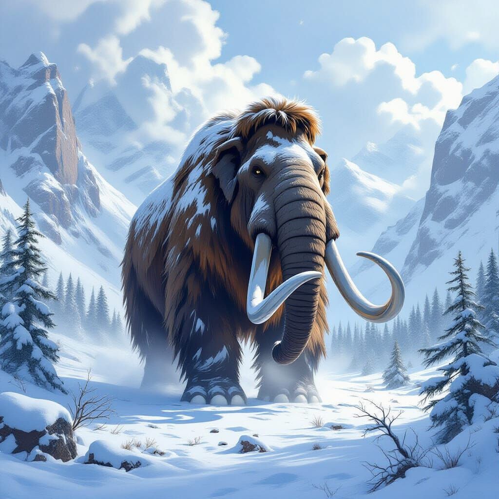 Woolly Mammoth in Pleistocene Valley, Painterly Style
