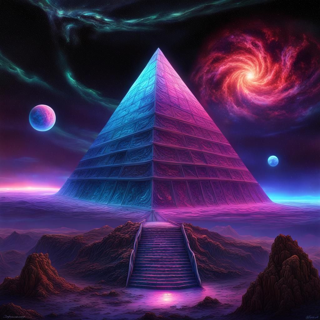 Bioluminescent Pyramid in Fantasy Space Art