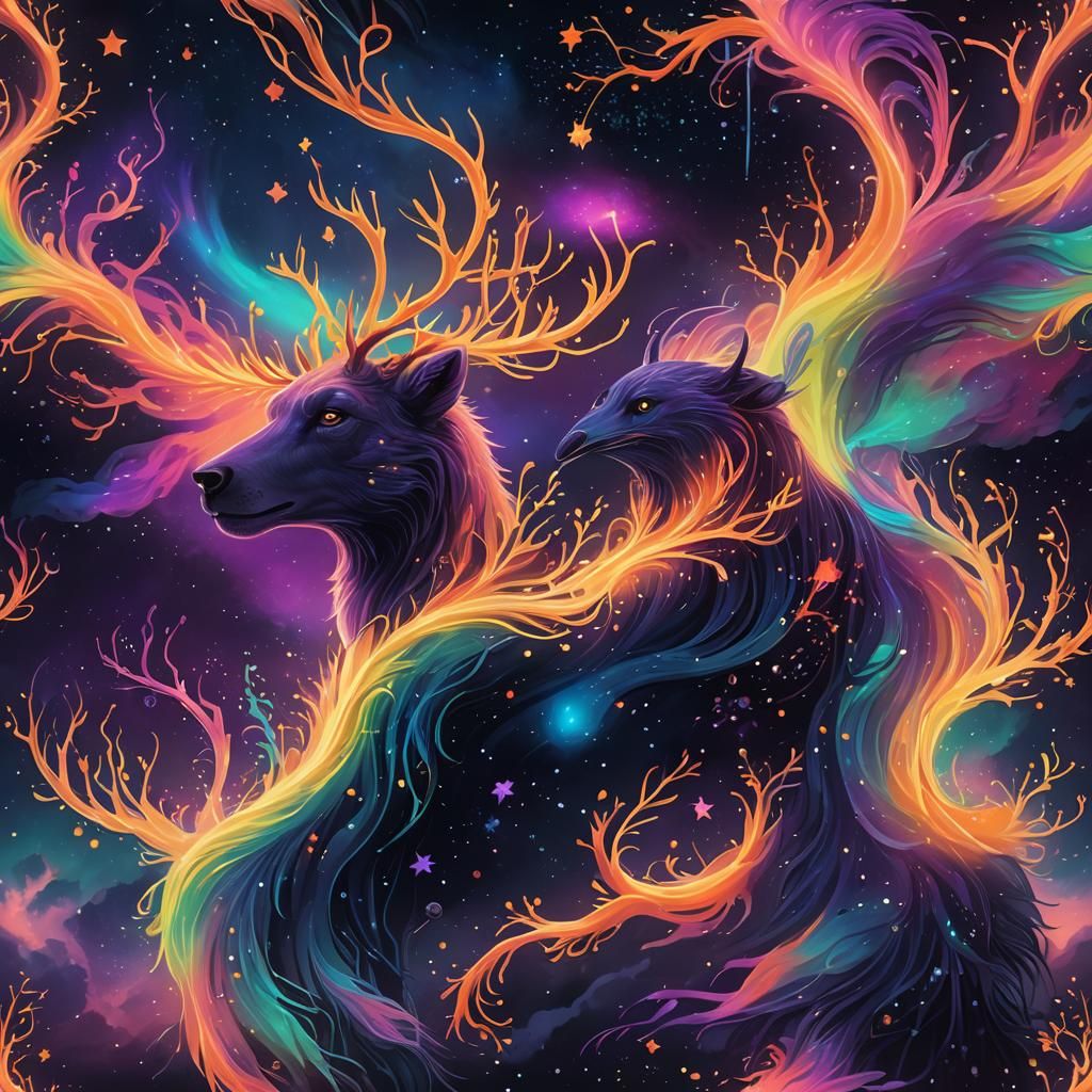 Aurora Borealis Creature in the Night Sky