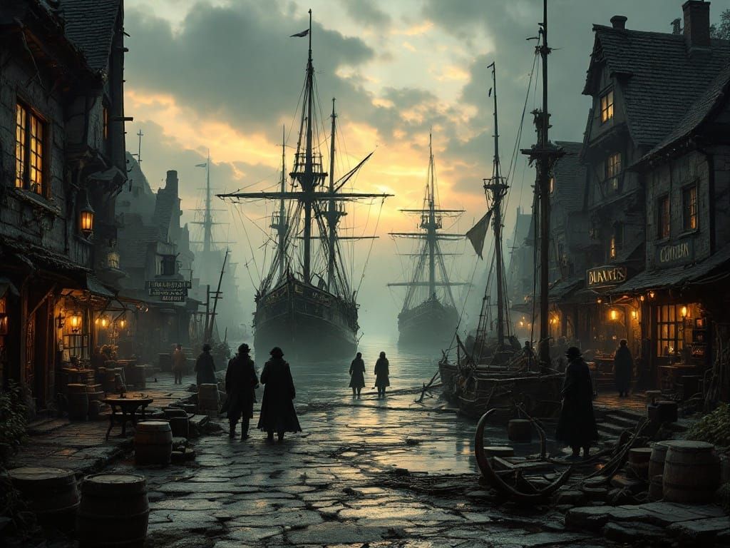 Pirate Port at Magic Hour: A Cinematic Scene