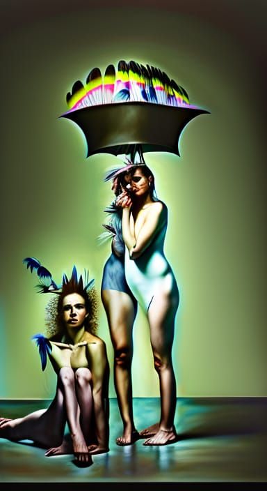 Feather-Clad Models in Hyperrealistic Surrealism