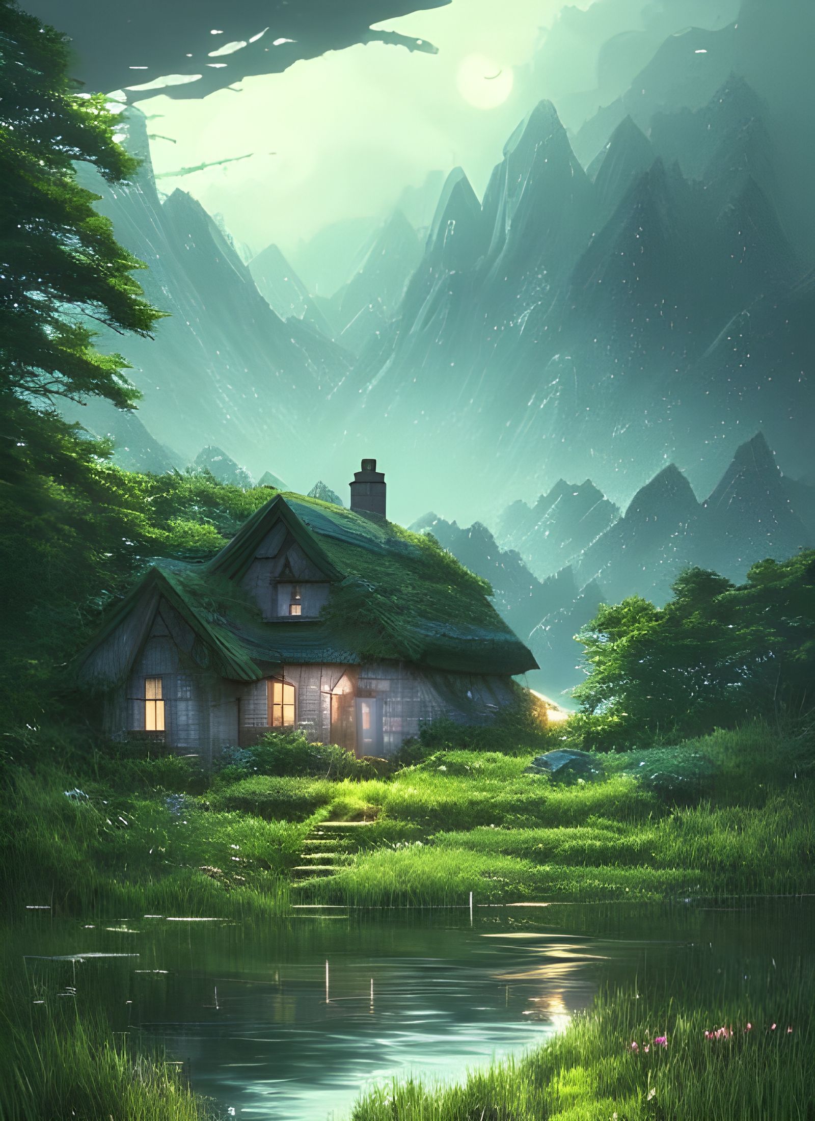 Lakeside Cottage Digital Matte Painting