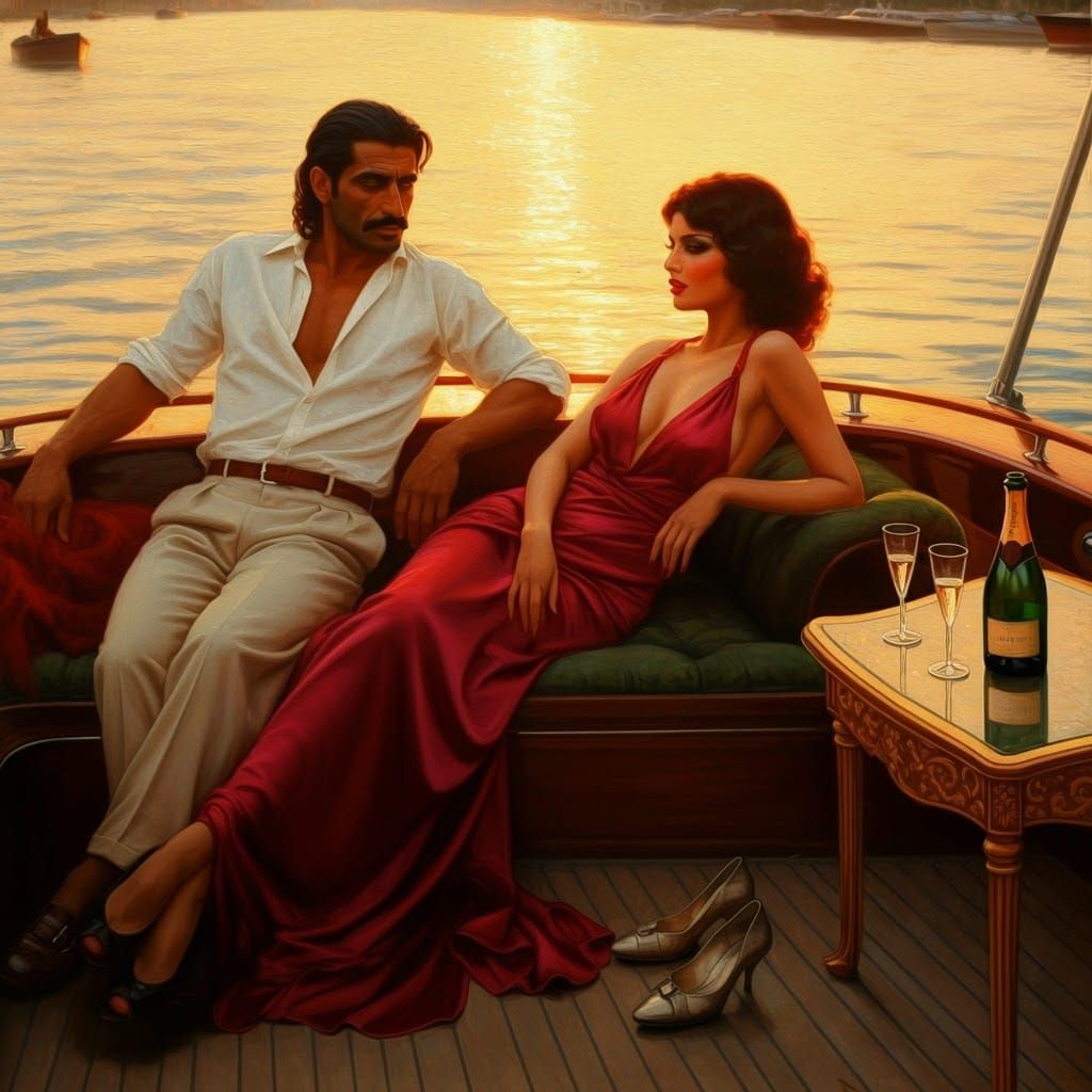 Vintage Romance on a Golden Hour Boat