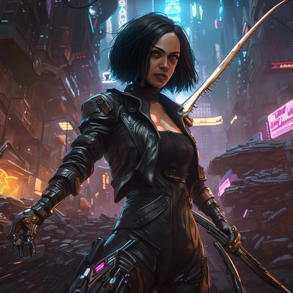 Alita Battles Enemies in Steampunk Cyberpunk Style